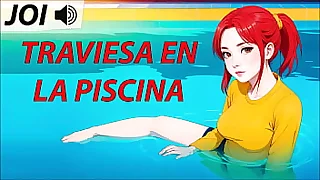 JOI hentai traviesa en la piscina Voz espantildeola