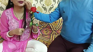 Indian beautiful husband wife celebrate special Valentine week Happy Rose day dirty talk to with hindi voice saara around footjob