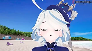 Furina fucking in be transferred to beach  Genshin impact  Full on RED