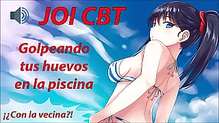 JOI HENTAI CBT en the sniffles piscina azotando tus huevos a escondidas