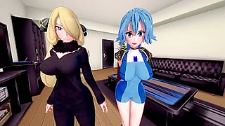 HOT THREESOME WITH CYNTHIA AND CLAIR  POKEMON PORN