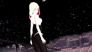 SpiderGwen Gwen Stacy masturbates and gets fucked on the rooftop