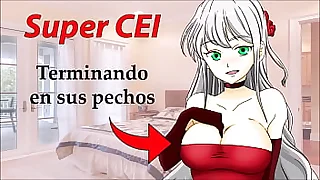 SUPER CEI HENTAI en espantildeol Limpiando el semen de sus pechos