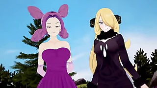 Pokemon Big Tits threesome with Cynthia plus Fantina