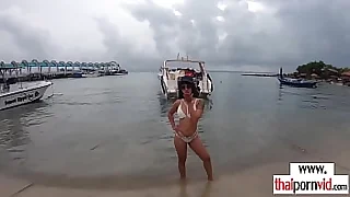 Dude dildoing his big boobed dabbler Thai teen GFs Polly energized pussy