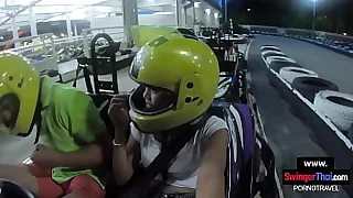 Go karting with fat pest Thai teen amateur girlfriend and horny copulation after