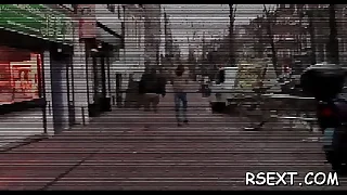 Bonny hottie with a sexy irritant bends depart from and sucks dick changeless