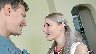 Flexible blonde small Tits Teen Cheerleader lecture to Hard Fianc by StepDad before massive facial cumshot