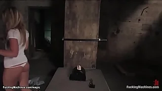 Blond stretch legs and fuck machine