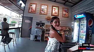 Amateur teen couple having fun in a waterpark plus passionate sex after