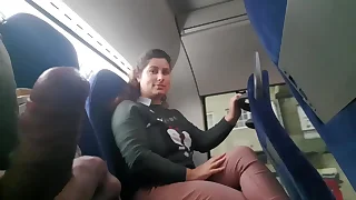 Exhibitionist seduces Milf down Drag inflate  Jerk his Dick in Bus