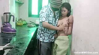 Indian Maid Hot Making out Adjacent to Kitchen While Cleaning Blowjob To Hot Sex