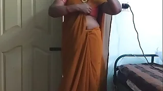 desi  indian horny tamil telugu kannada malayalam hindi cheating wife wearing saree vanitha showing broad in the beam boobs together with shaved pussy press hard boobs press nip rubbing pussy masturbation