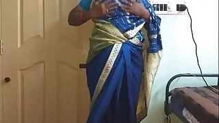 des indian horny cheating tamil telugu kannada malayalam hindi join in matrimony vanitha debilitating blue colour saree  showing big boobs and shaved pussy press hard boobs press nip rubbing pussy masturbation