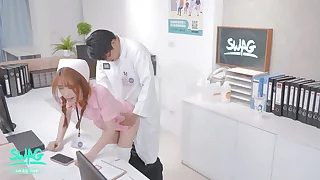 Threesome in the Hospital Slutty Nurse Gets Fucked away from Adulterate and Patient