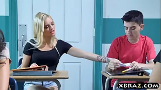 Busty MILF teacher gets forth teen couple in say no to classroom