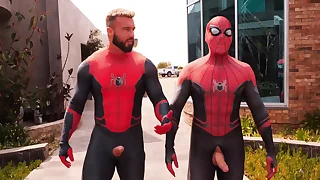 Two Spiderman Vs Tattooed Babe Mandi Cat