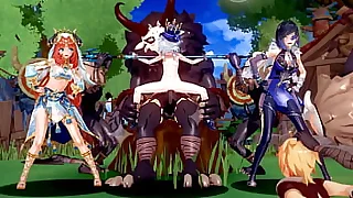 Genshin FurinaampNilouampYelan hentai mmd