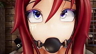 Hentai Vtuber Elfie Love squirts w dildo in black latex suit and ball facetiously 3D  VRCHAT  MMD