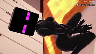 Novia vestida de Enderman quiere divertirse follando hentai